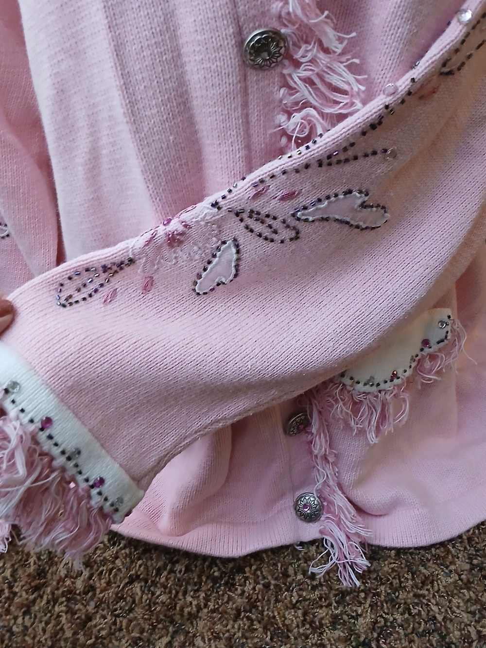 Storybook Knits Pink Embellished Fringe Button-Front Cardigan - Picture 6 of 7